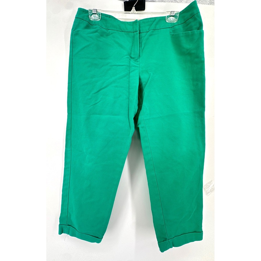 Valerie Bertinelli Green‎ Cuffed Cropped Pants Sz 12 Cotton Blend Stretch Casual